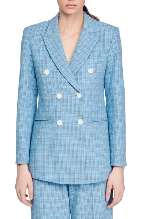Double-Breasted Tweed Blazer in Blue