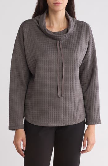 Shop Max Studio Funnel Neck Waffle Knit Pullover In Charcoal