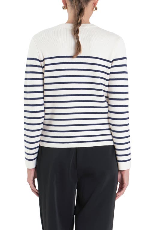 English Factory Sports Club Golf Embroidered Stripe Long Sleeve Knit Top In Navy/white