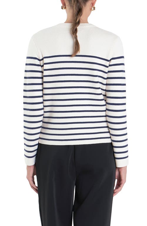 Shop English Factory Sports Club Golf Embroidered Stripe Long Sleeve Knit Top In Navy/white