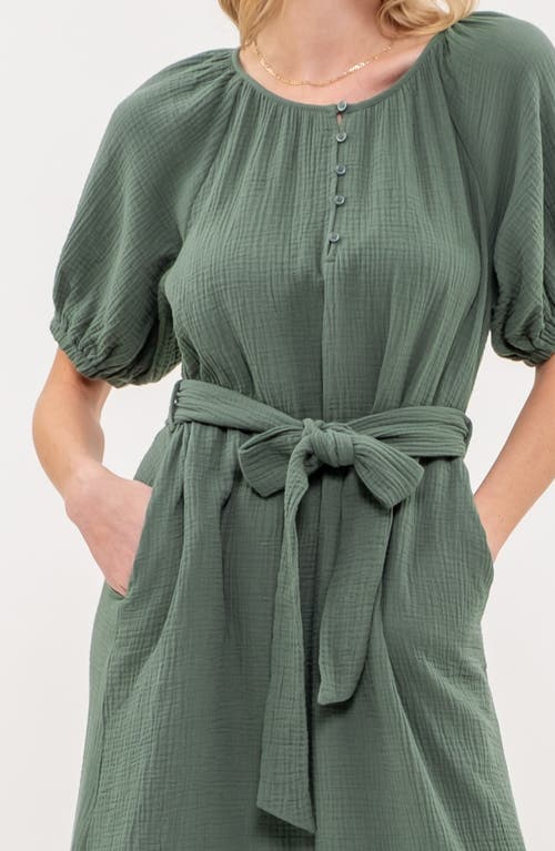 August Sky Puff Sleeve Midi Shirtdress In Hunter Green