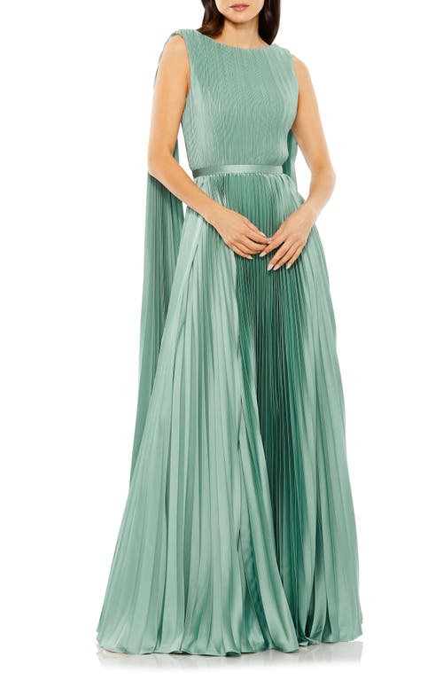 Mac Duggal Pleated Cape Back Gown Sage at Nordstrom,