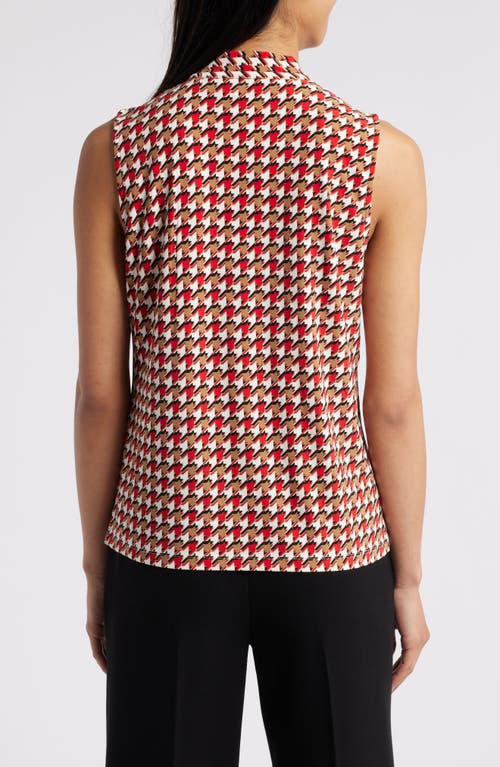 Shop Anne Klein Print Tie Neck Sleeveless Top In Bright Crimson Multi