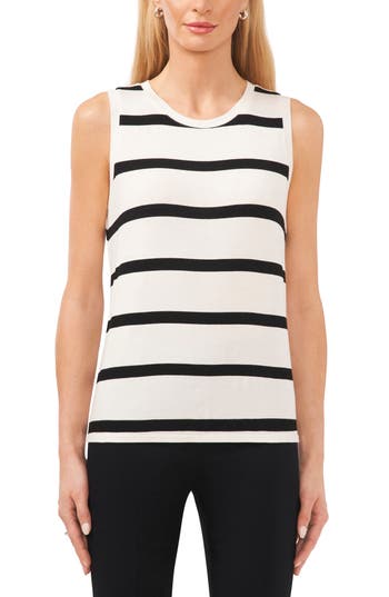 Halogen ® Back Keyhole Tank In Ivory/black Stripe