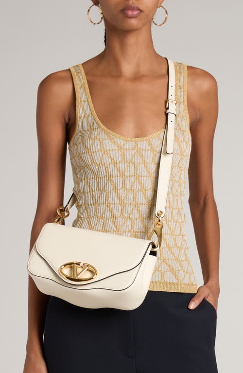 Shop Valentino Garavani Small Vlogo Leather Shoulder Bag In Ivory