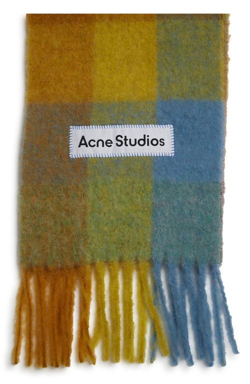 Shop Acne Studios Vally Plaid Alpaca, Wool & Mohair Blend Scarf In Yellow/powder Blue/brown