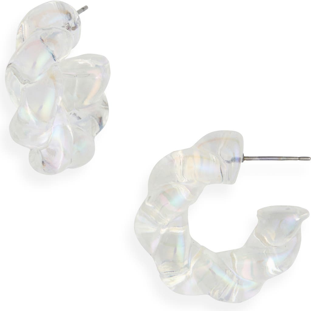 Cara Twisted Huggie Hoop Earrings In White