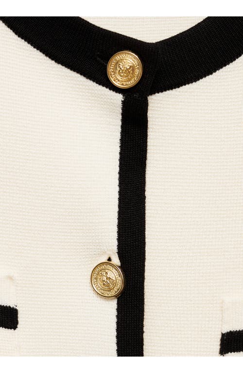 Mango Contrast Trim Short Sleeve Cardigan In Ecru