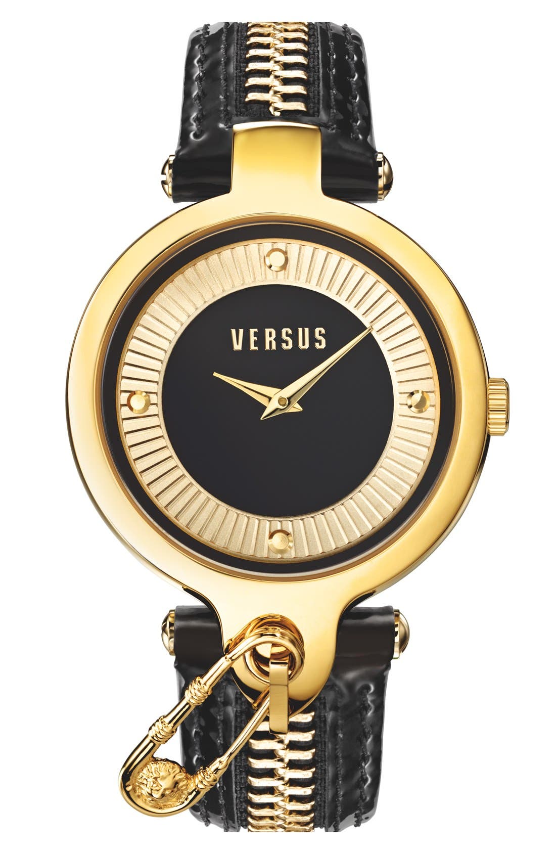 VERSUS by Versace 'Key Biscane' Zip Detail Leather Strap Watch, 38mm