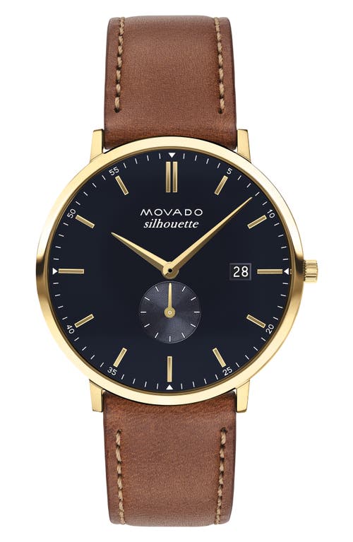 Movado Heritage Calendoplan Leather Strap Watch, 40mm in Tan at Nordstrom