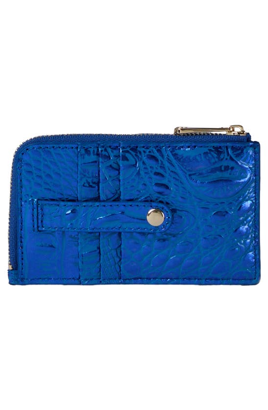 Shop Brahmin Lennon Croc Embossed Leather Card Case In Cobalt Potion