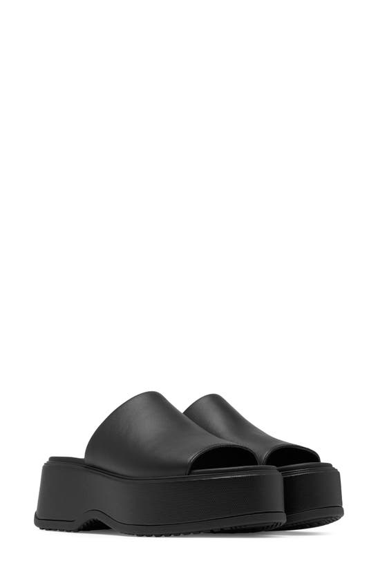 Shop Sorel Dayspring Platform Slide Sandal In Black/ Black