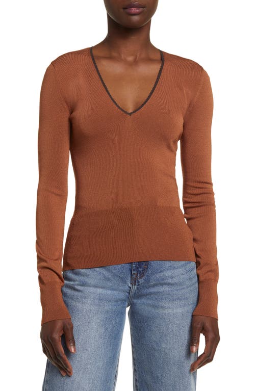 rag & bone Danielle V-Neck Sweater in Dark Caramel