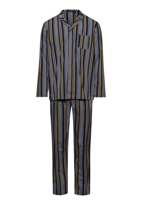 Hanro Night And Day Notch Collar Cotton Pajama Set In Ocean Stripe