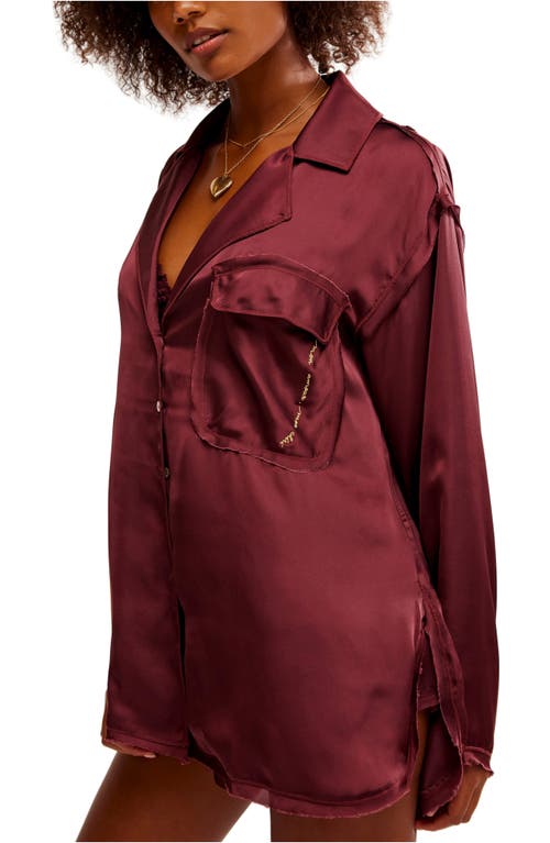 Free People Like Honey Long-sleeve Satin Pajama Shirt In Acai