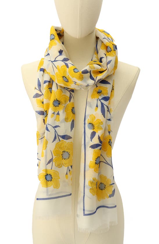 Shop Kate Spade Sunshine Floral Cotton & Silk Scarf In Cream