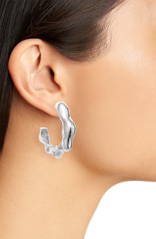 Shop Open Edit Wavy Molten Hoop Earrings In Rhodium
