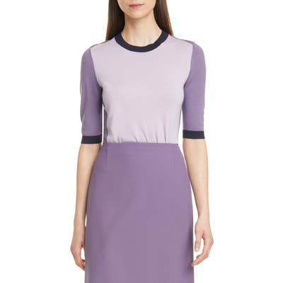 Boss Franna Colorblock Short Sleeve Wool Sweater, Purple