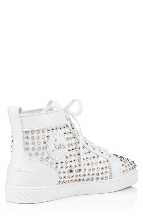 Shop Christian Louboutin Louis Allover Spikes High Top Sneaker In White/silver