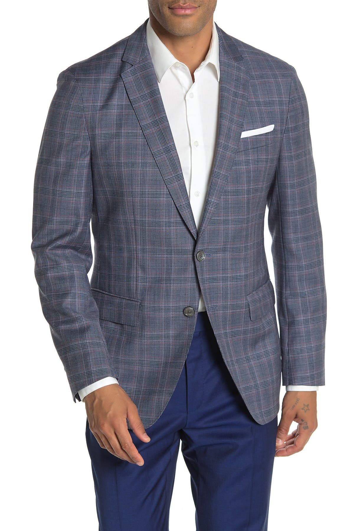 dark blue checkered blazer