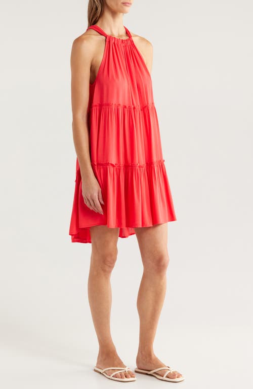 Shop Elan Ruched Tiered Cover-up Swing Dress In Red Coral