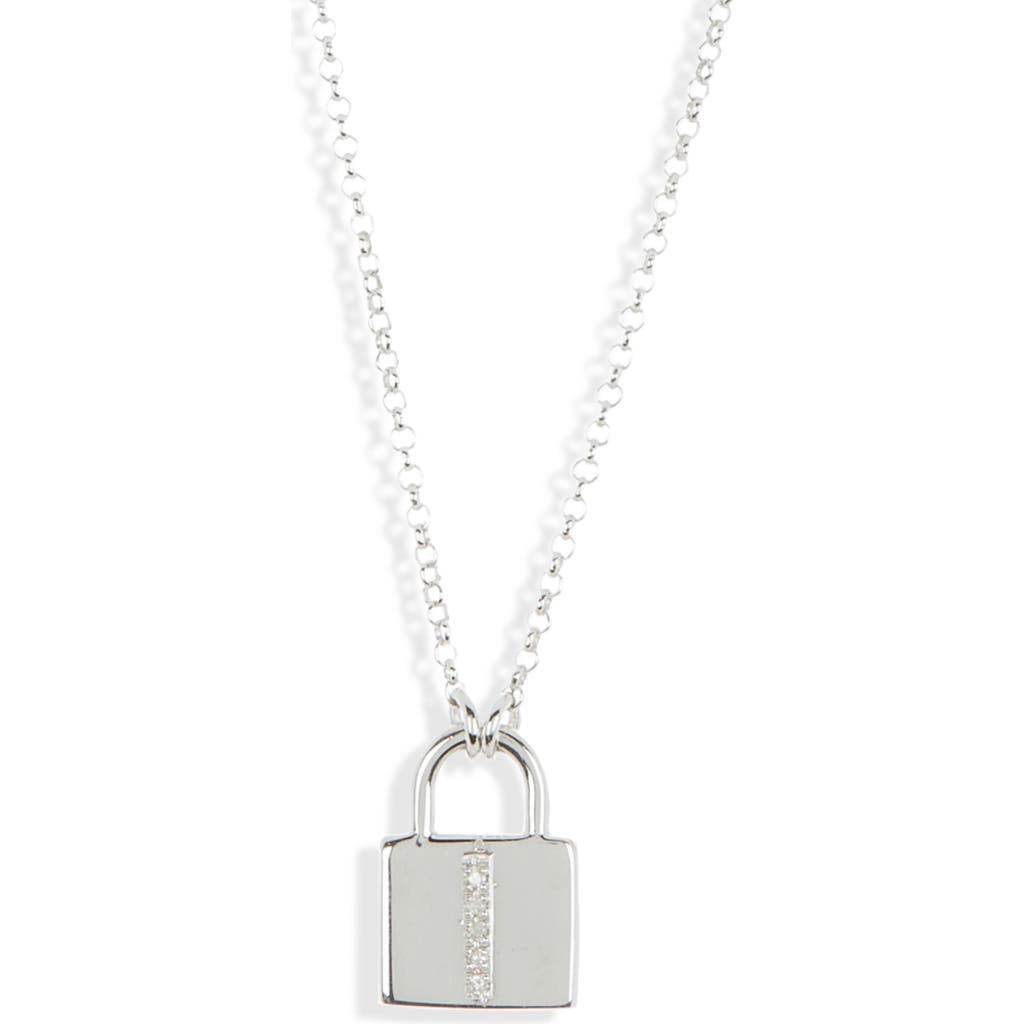 Meshmerise Diamond Padlock Initial Pendant Necklace In White-i