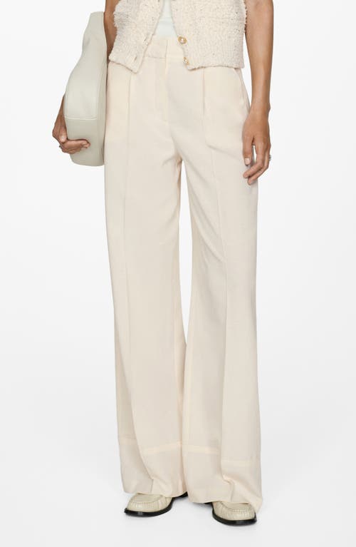 Shop Mango Pleat Front Lyocell Wide Leg Pants In Ecru