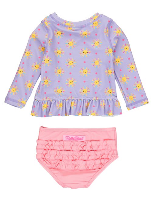 Shop Rufflebutts Toddler Girls Upf50+ Long Sleeve Rash Guard Bikini In Lavender Sunshiny Day