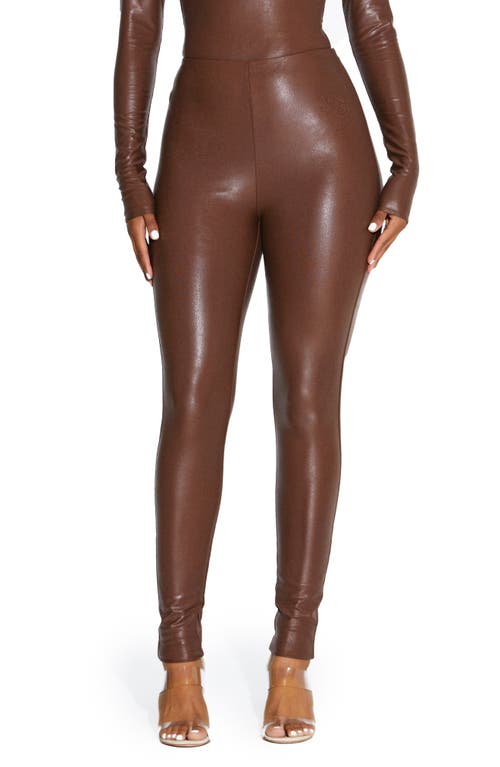 Naked Wardrobe Drip on Drip Faux Leather Leggings in Brown