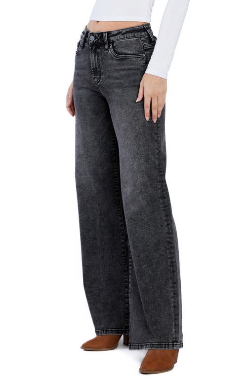 Hint Of Blu Mighty High Waist Wide Leg Jeans In Faded Black