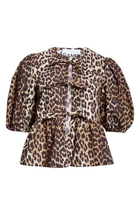 Ganni Leopard Cotton Shirt In Leopard