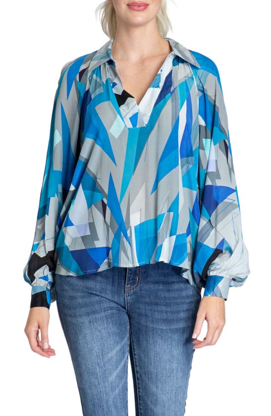 Shop Apny Abstract Print Chiffon Popover Top In Blue Multi