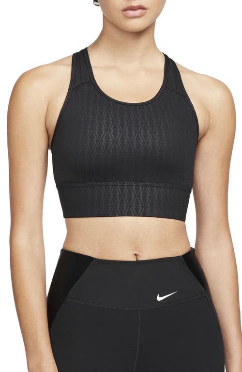 Nike Dri-FIT Swoosh Longline Sports Bra in Black/Black/Black