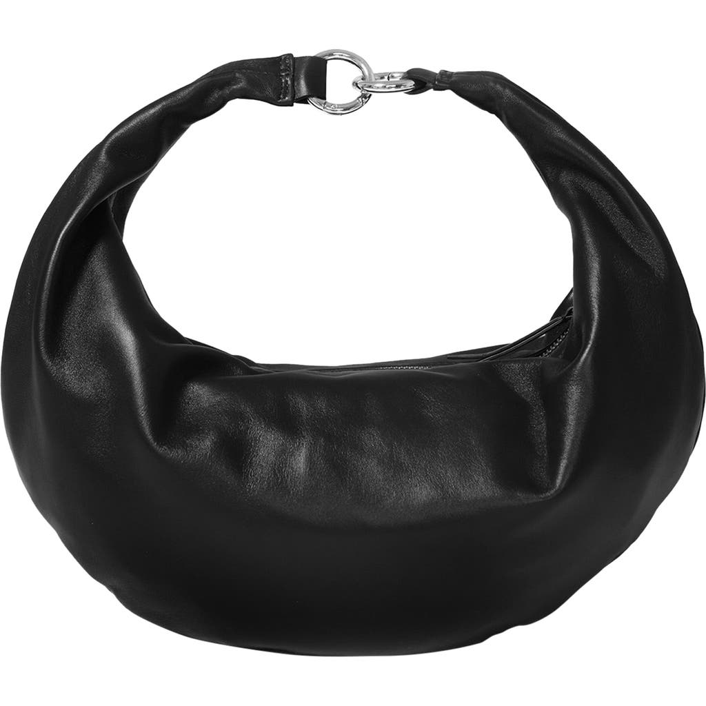Hyer Goods Mini Leather Convertible Hobo Crescent Ring Bag In Black Silver