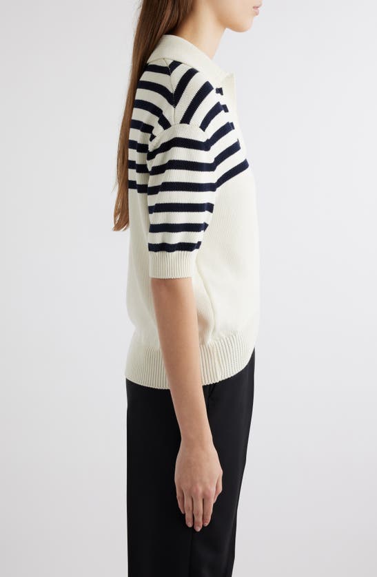 Shop Givenchy Logo & Stripe Crop Polo Sweater In White/ Navy