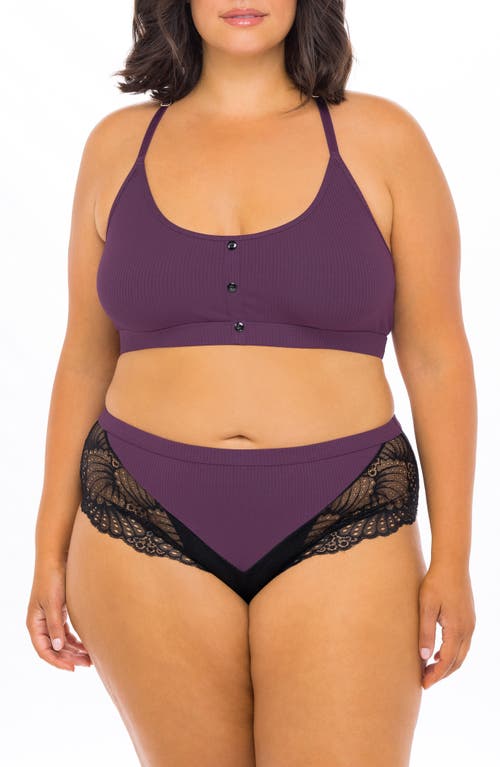 Oh La La Cheri Lace Trim Rib / Bralette & Briefs Set in Dark Purple at Nordstrom, Size 1X