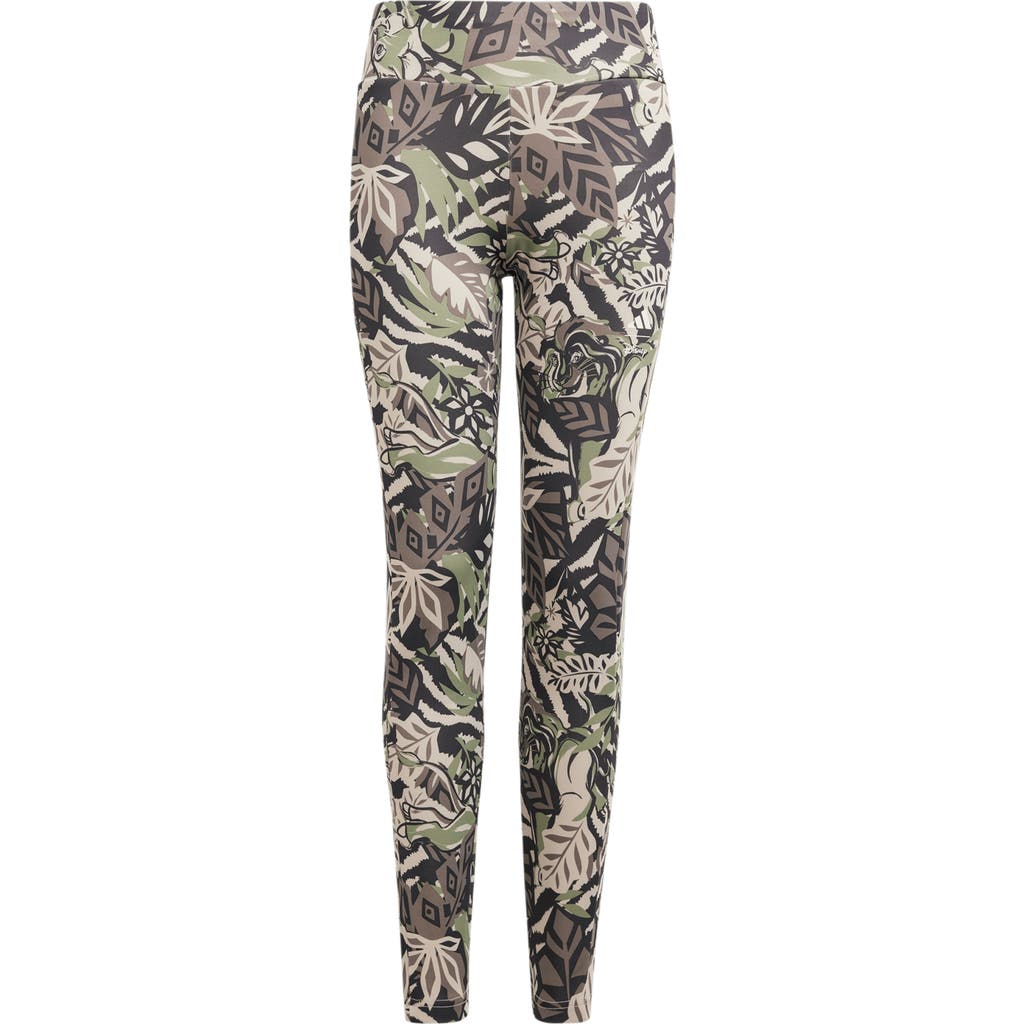 Adidas Originals Adidas X Disney Kids' 'the Lion King' Leggings In Green/ Brown/ Carbon/ White