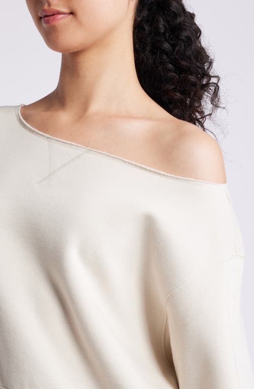 Shop Bp. Fleece Detail Off The Shoulder Sweatshirt In Beige Pumice