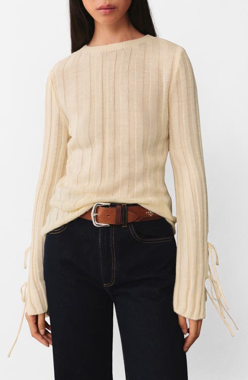 Mango Bow Cuff Rib Sweater In Ecru