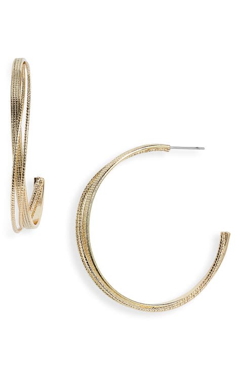 White Floating Pearl 50mm 14K Gold Filled Hoop Earrings - Jean Joaillerie