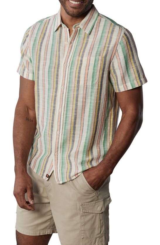 Shop The Normal Brand Freshwater Short Sleeve Button-up Shirt In Sherbet Stripe
