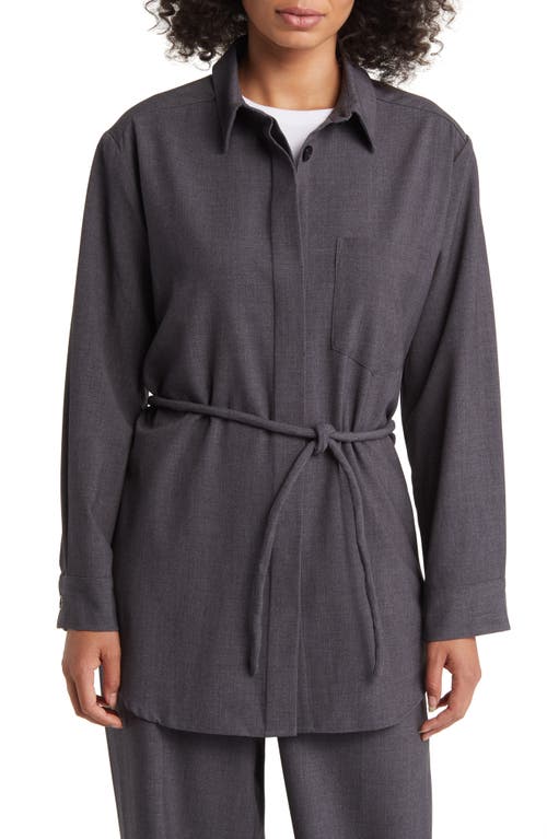 Idune Long Sleeve Belted Tunic Top in Dark Grey Melange