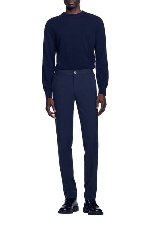 Shop Sandro Jersey Trousers In Navy Blue