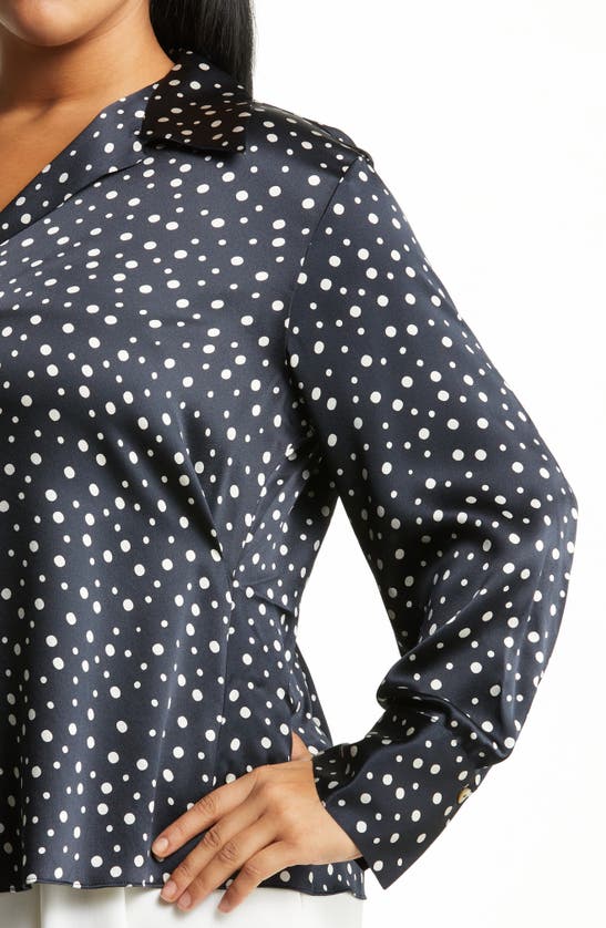 Vince Dot Print Silk Blouse In Deep Marine