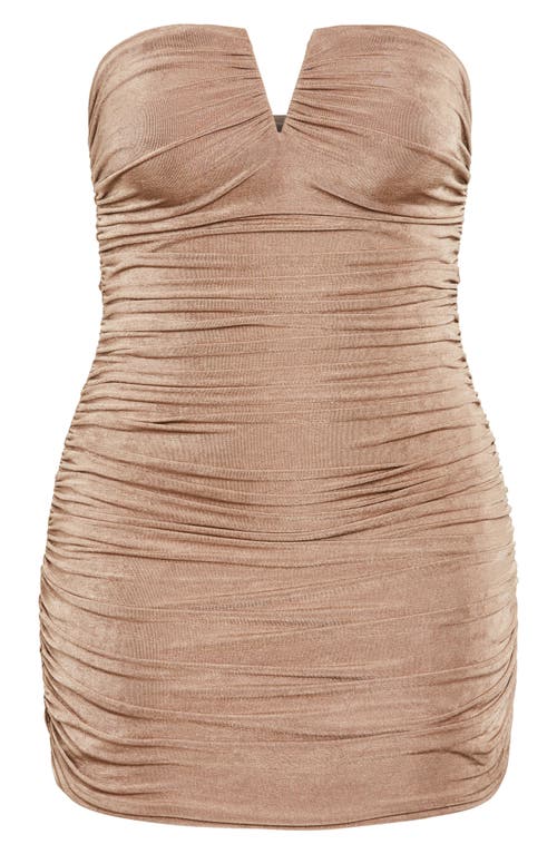 City Chic Kali Strapless Ruched Minidress In Mocha