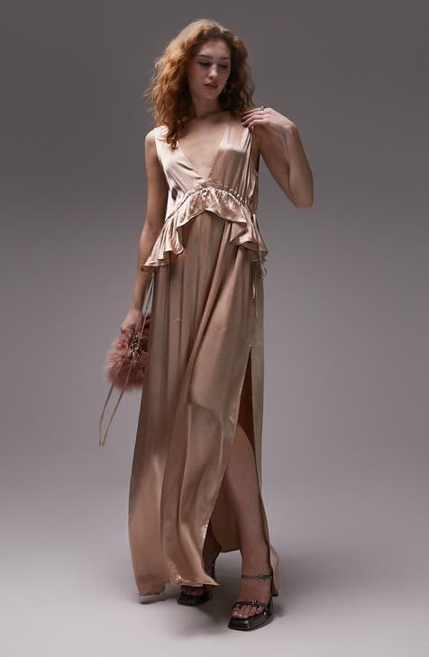 Satin Peplum Maxi Dress