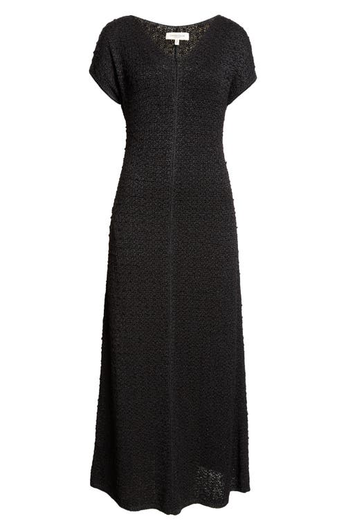 Shop Lafayette 148 New York Textured Stitch Tussah Silk Midi Dress In Black Multi