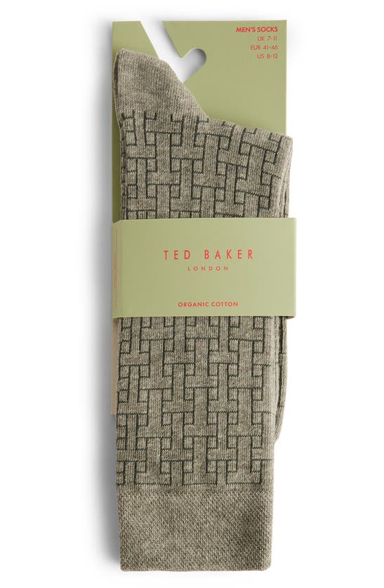 Shop Ted Baker Sokksix Geo Pattern Organic Cotton Blend Dress Socks In Grey