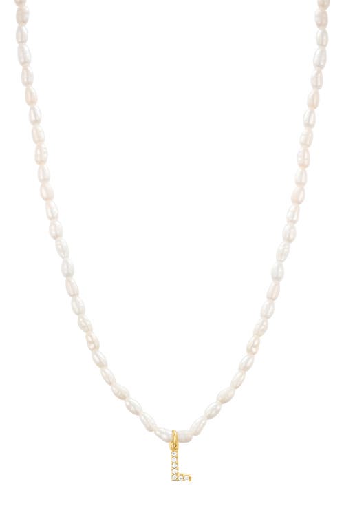 Initial Freshwater Pearl Beaded Necklace in White - L