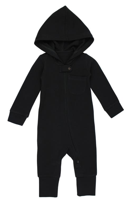 Shop L'ovedbaby Hooded Thermal Organic Cotton Zip Footie In Black